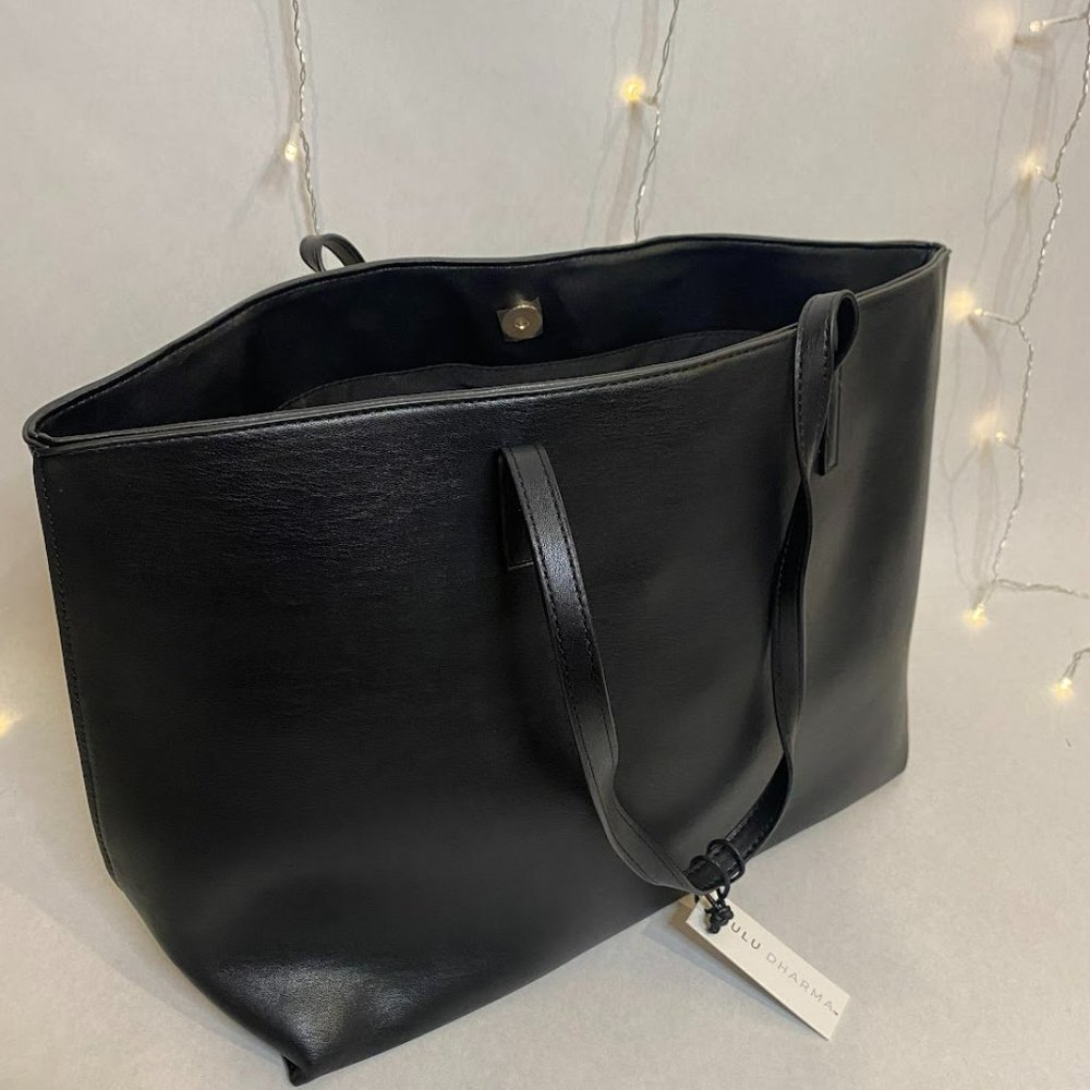LULU DHARMA Black Matte Vegan Leather Tote